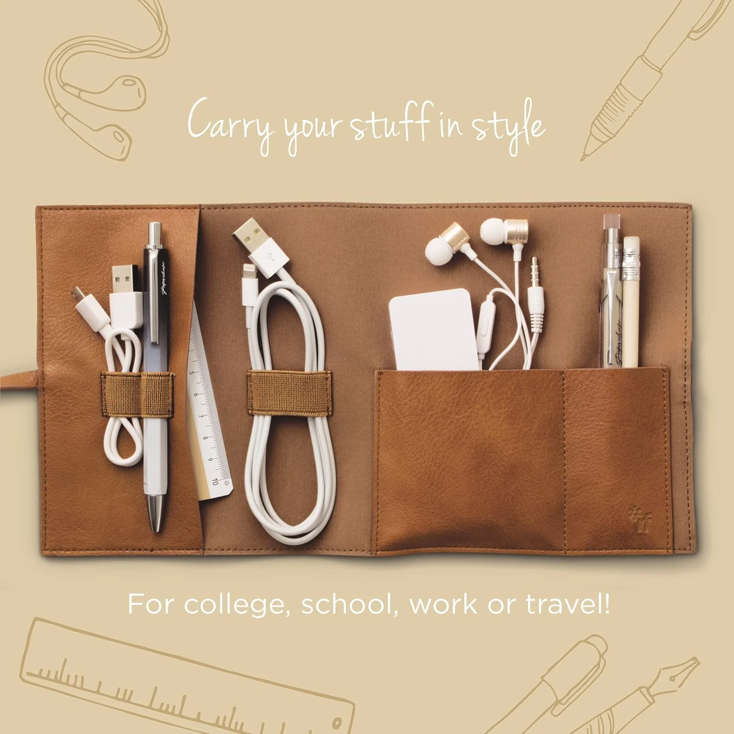 TECH TIDY TRAVEL POUCH TAN BOOKAROO - Image 2