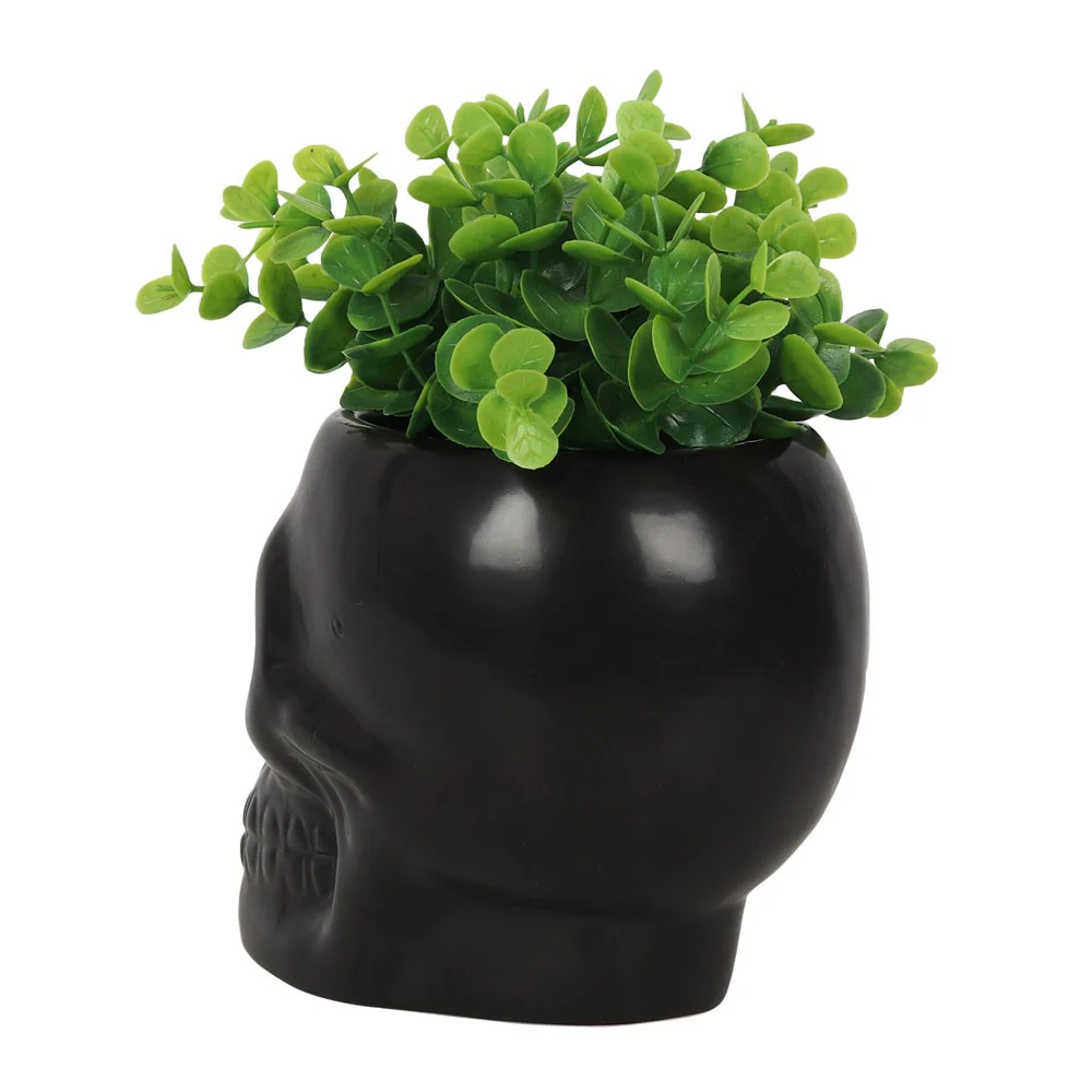 BLACK CERAMIC SKULL POT PLANTER INDOOR - Image 2
