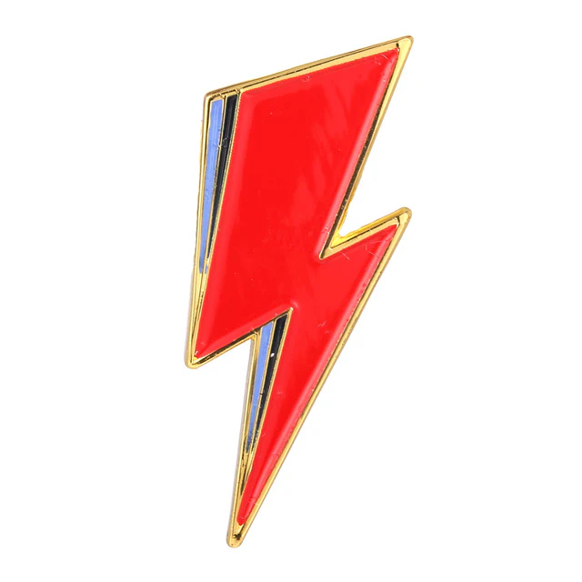 BOWIE LIGHTNING BOLT ALADDIN SANE SMALL ENAMEL BADGE PIN ORANGE GOLD