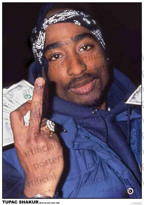 2PAC TUPAC SHAKUR FINGER MONEY POSTER BLUE BANDANA 62 - Image 2