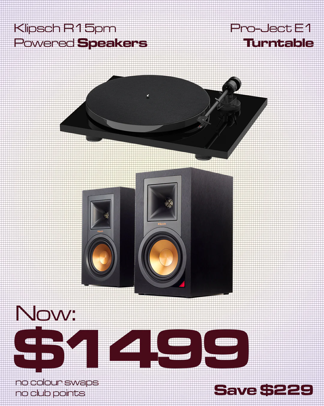 PRO-JECT E1 TURNTABLE (GLOSS BLACK) / KLIPSCH R15PM SPEAKERS PACKAGE DEAL