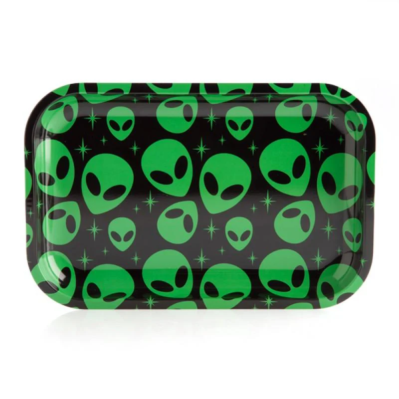WEED ROLLING TRAY METAL  - ALIEN  MARIJUANA