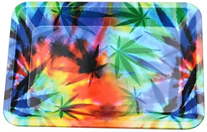 WEED ROLLING TRAY METAL  - COLOURFUL LEAVES MARIJUANA