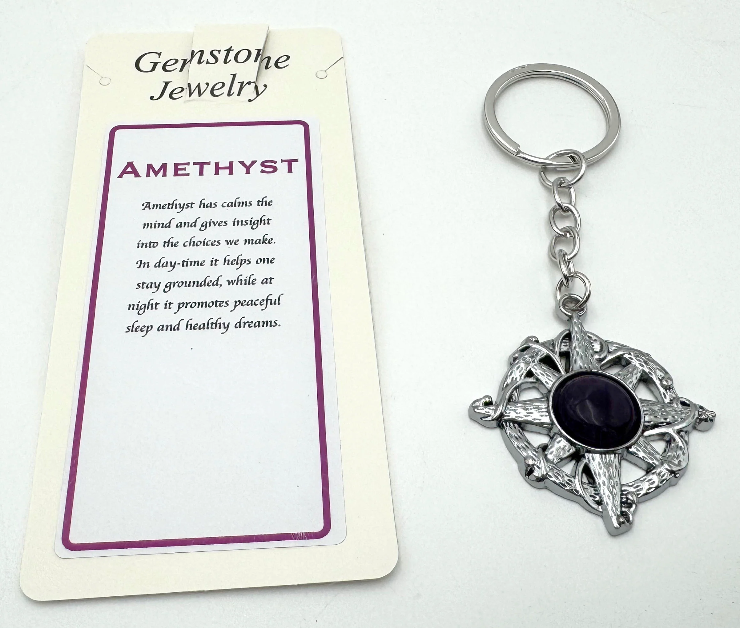 COMPASS AMETHYST KEYCHAIN