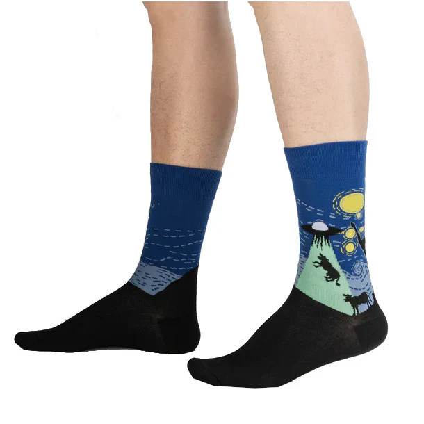 ALIEN ABDUCTION STARRY NIGHT MENS CREW SOCK SIZE 7-13