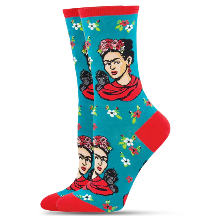 FRIDA KAHLO SOCKS PEACOCK TEAL (5-10.5 W / 4-6.5 M)