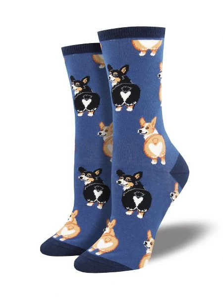 CORGIS BUTTS BLUE SOCKS (5-10.5 W / 4-6.5 M)