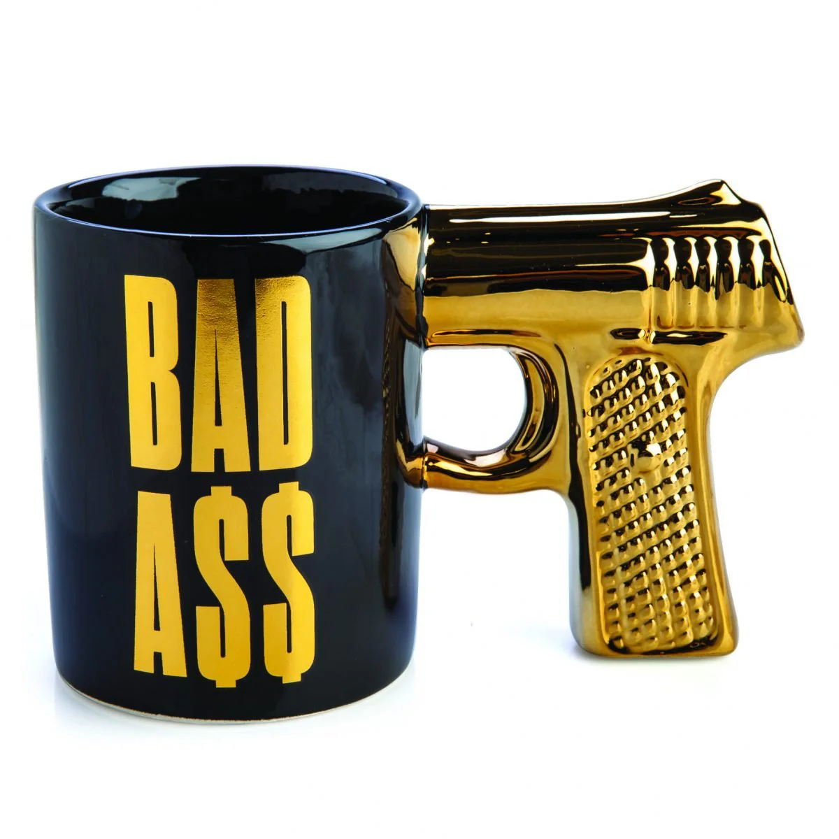 GUN HANDLE GOLD MUG BAD ASS - Image 2