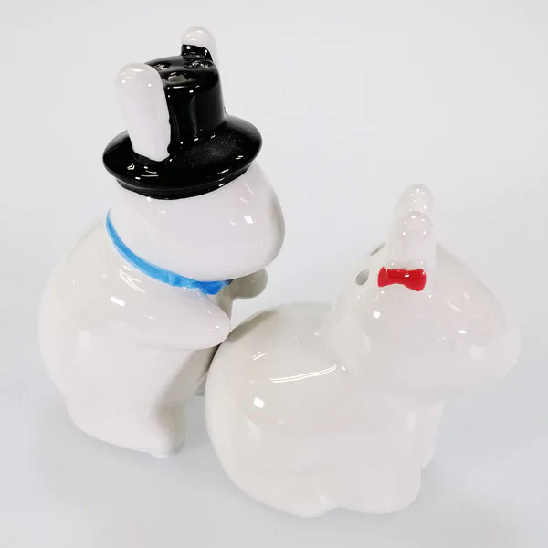 BANGING BUNNIES SALT AND PEPPER SET CERAMIC RUDE RABBITS