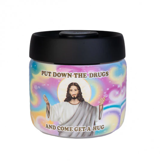 JESUS PUT DOWN THE DRUGS VACUUM SEALED MARIJUANA STASH JAR