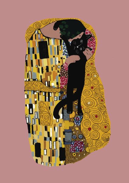 GUSTAV KLIMT KISSING CAT GREETING CARD