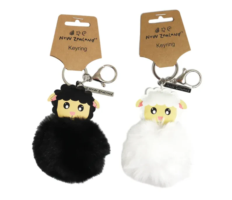 LAMB FLUFFY POM POM KEYRING NZ ASSORTED